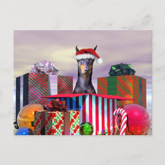 Cartes Pour Fêtes Annuelles Doberman Christmas Surprise (Devant)
