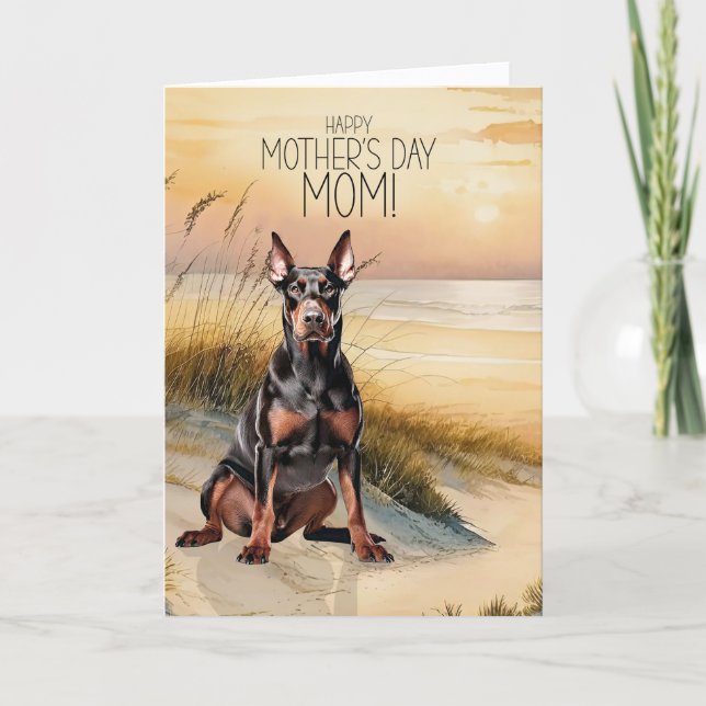 Cartes Pour Fêtes Annuelles Doberman Dog Sunset Beach Mother's Day (Devant)