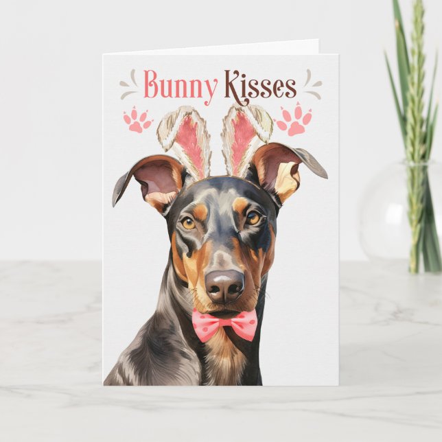 Cartes Pour Fêtes Annuelles Doberman Pinscher à Bunny Ears pour Pâques (Devant)