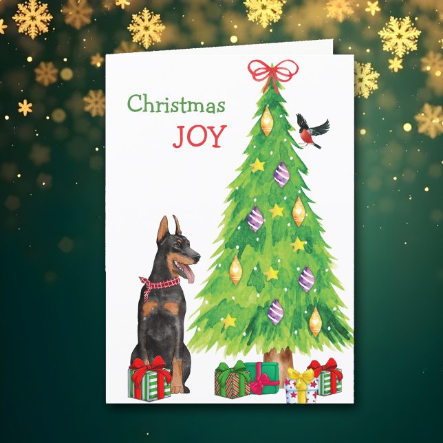 Cartes Pour Fêtes Annuelles Doberman Pinscher Chien et Arbre de Noël (Créateur téléchargé)