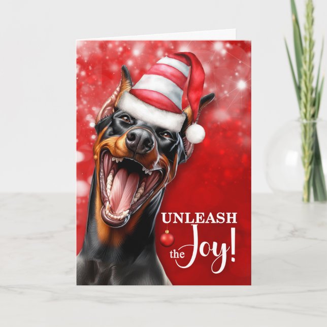 Cartes Pour Fêtes Annuelles Doberman Pinscher Dog déchaîner la joie Noël (Devant)