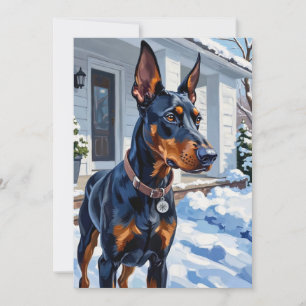 Cartes Pour Fêtes Annuelles Doberman Pinscher élégant Flocon de neige moderne