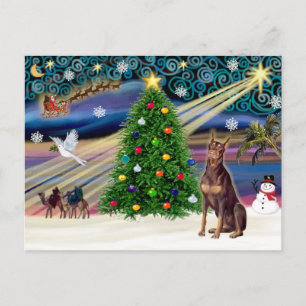 Cartes Pour Fêtes Annuelles Doberman Pinscher Magic de Noël (rouge)