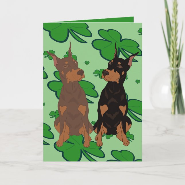 Cartes Pour Fêtes Annuelles Doberman Pinscher Saint-Patrick  (Devant)