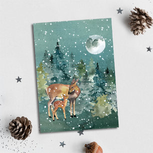 Cartes Pour Fêtes Annuelles Doe et chevreuils dans la Pleine lune forestière c