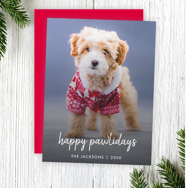 Cartes Pour Fêtes Annuelles Dog Christmas | Cute Puppy Happy Pawlidays (Celebrate your furry friend with a modern "Happy Pawlidays" photo Christmas card by Guava)