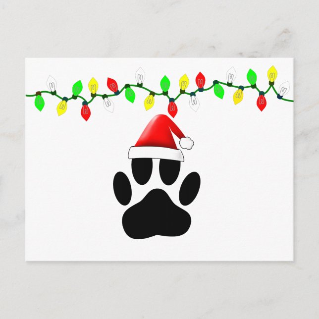 Cartes Pour Fêtes Annuelles Dog Pawprint Santa Hat Christmas Lights (Devant)