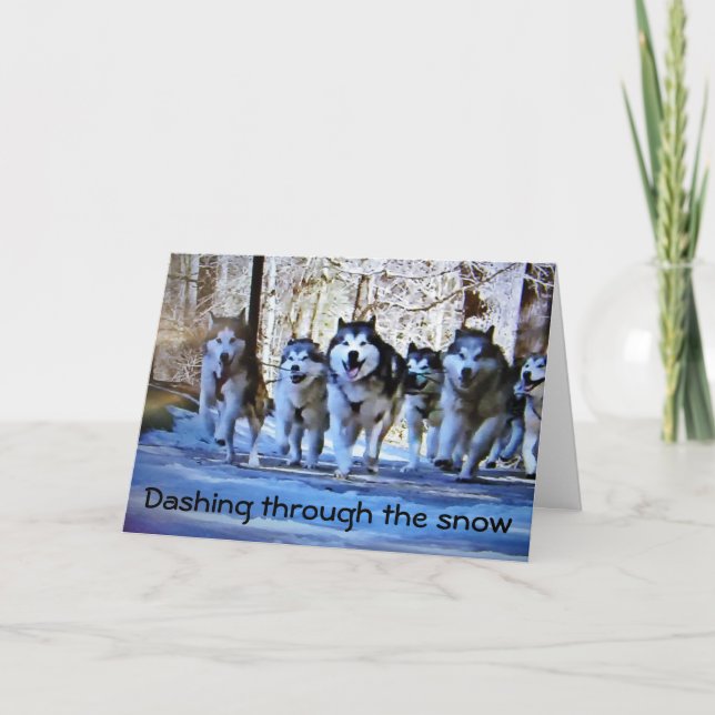 CARTES POUR FÊTES ANNUELLES DOG SLED DASHING THRU SNOW (Devant)
