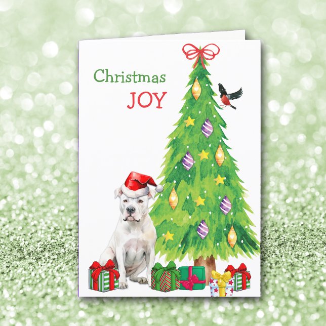 Cartes Pour Fêtes Annuelles Dogo Argentino Chien, Oiseau et Arbre de Noël (Créateur téléchargé)