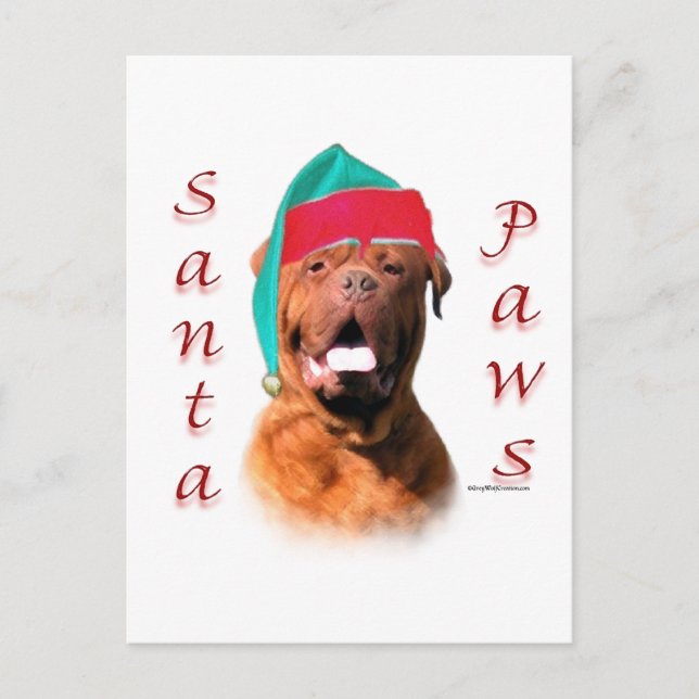Cartes Pour Fêtes Annuelles Dogue de Bordeaux Père Noël Paws (Devant)