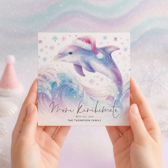 Cartes Pour Fêtes Annuelles Dolphin Santa Hat Meri Kirihimete Noël (Créateur téléchargé)
