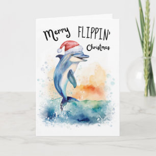 Cartes Pour Fêtes Annuelles Dolphin Santa Joyeux Noël à Retourner Plage