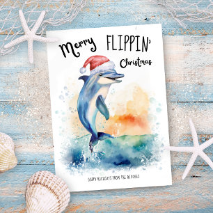 Cartes Pour Fêtes Annuelles Dolphin Santa Joyeux Noël à Retourner Plage