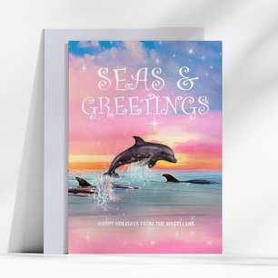 Cartes Pour Fêtes Annuelles Dolphin Seas & Greutages Beach Noël