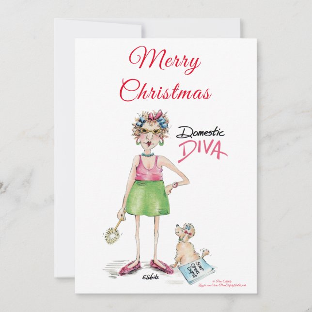 Cartes Pour Fêtes Annuelles Domestic Diva, Happy Holiday Wishes Caricature  (Devant)