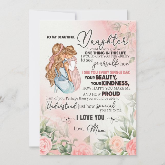 Cartes Pour Fêtes Annuelles Don de fille | Lettre À Ma Fille De Maman (Devant)