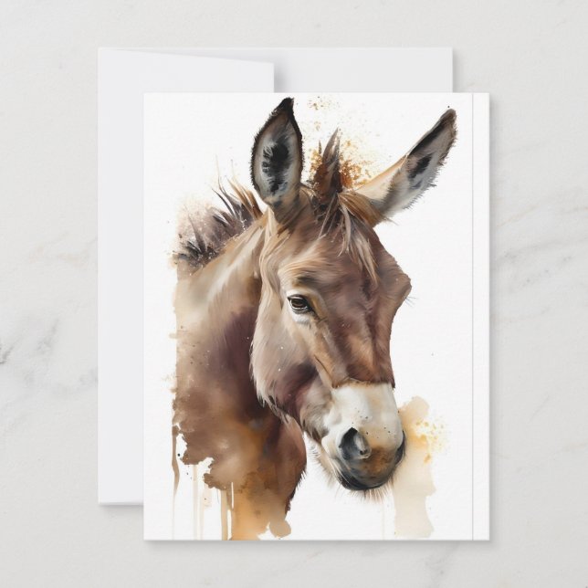 Cartes Pour Fêtes Annuelles Donkey Ami Fidèle En Aquarelles (Devant)