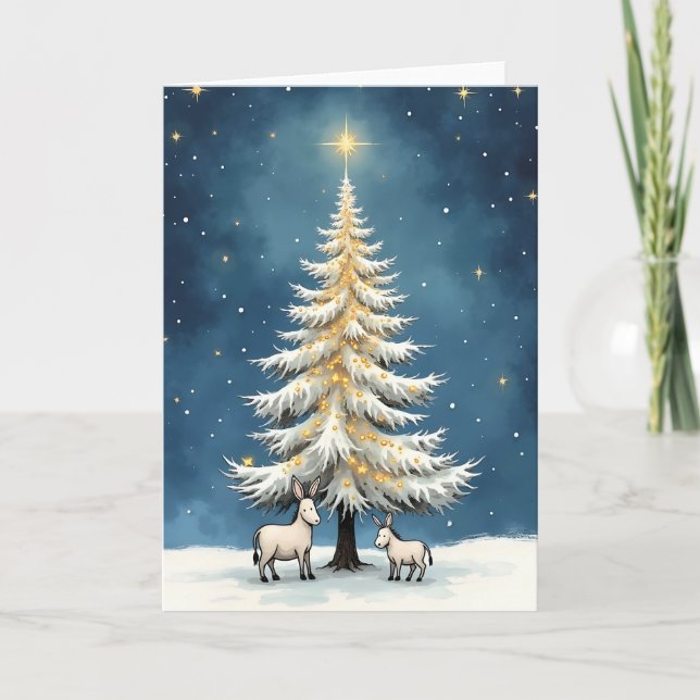 Cartes Pour Fêtes Annuelles Donkeys et sapin de Noël (Devant)