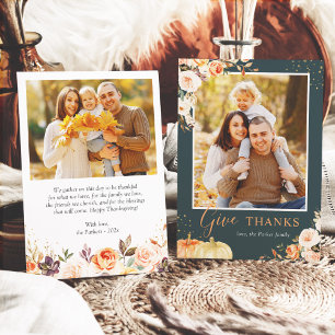 Cartes Pour Fêtes Annuelles Donnez Merci Autumn Gold Floral Thanksgiving Photo