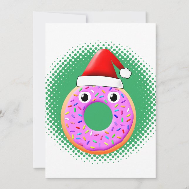 Cartes Pour Fêtes Annuelles Donut Avec Yeux Et Saupoudrer Santas Dessin Casque (Devant)