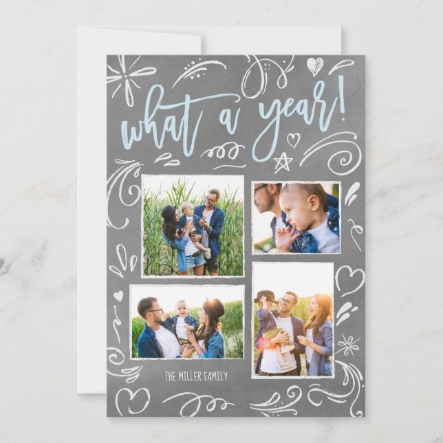 Cartes Pour Fêtes Annuelles Doodle Collage 4 Photo Quelle Année (Devant)