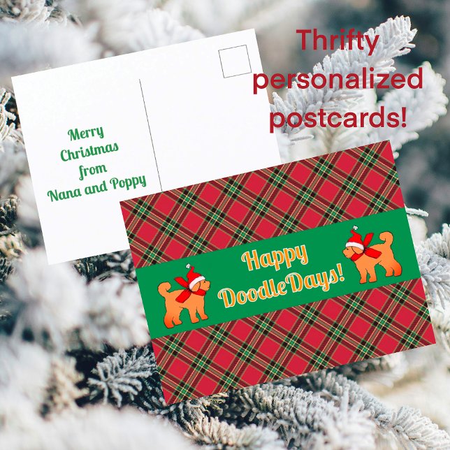 Cartes Pour Fêtes Annuelles Doodle doré jaune chien personnalisé (Save money with thrifty personalized holiday cards)