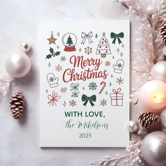 Cartes Pour Fêtes Annuelles Doodle Line Art Christmas (Créateur téléchargé)