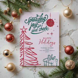 Cartes Pour Fêtes Annuelles Doodle rouge vert rose pâle Noël