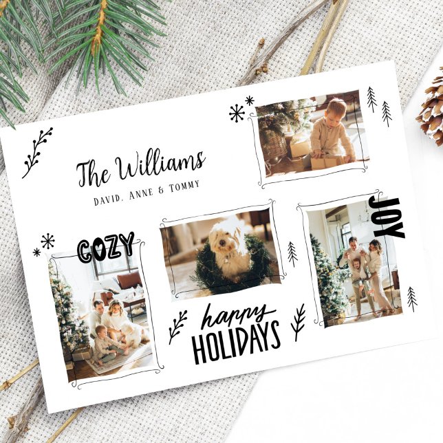 Cartes Pour Fêtes Annuelles Doodle tiré à la main 4 Photo Noël (Créateur téléchargé)