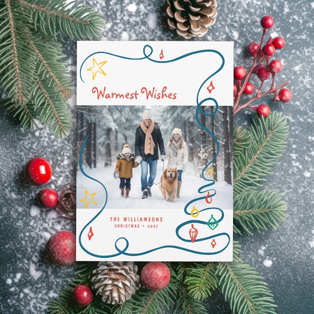 Cartes Pour Fêtes Annuelles Doodles de Noël Whimsical dessinés avec photo (Available in both printed and instant download digital formats!)