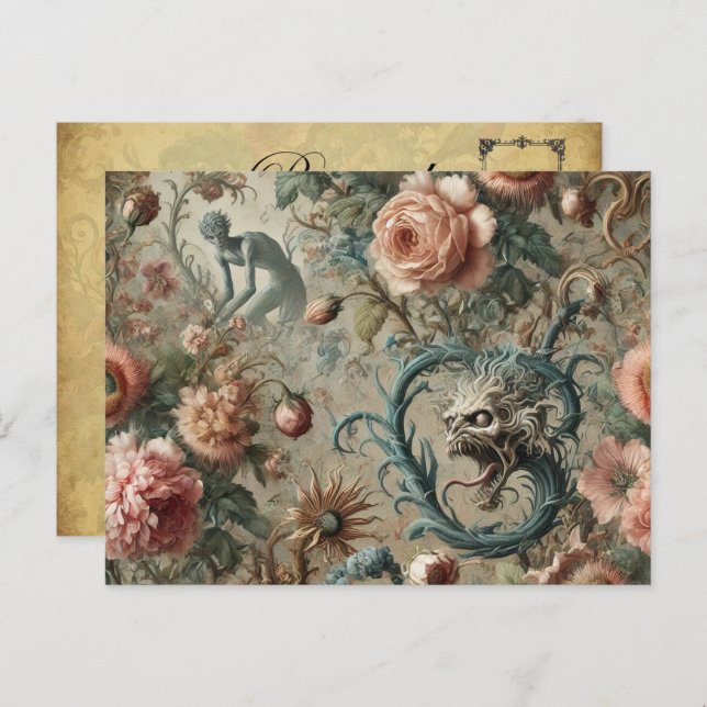 Cartes Pour Fêtes Annuelles Doom habitable - Gothique victorien design floral (Devant / Derrière)