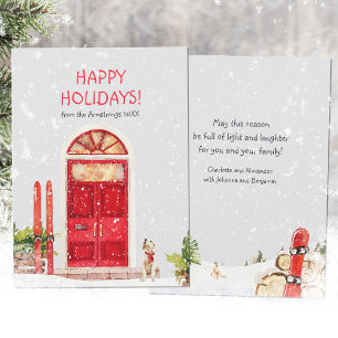 Cartes Pour Fêtes Annuelles Door Rouge Ski De Snowboard Chien Happy Hiver