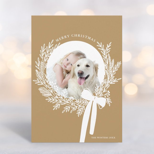 Cartes Pour Fêtes Annuelles Doré Brown couronne de Noël Minime photo (Créateur téléchargé)