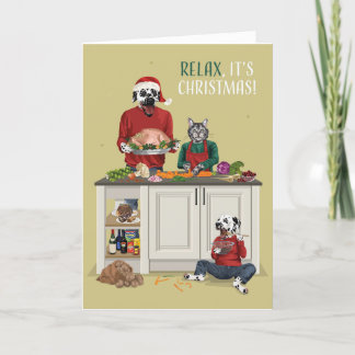 Cartes Pour Fêtes Annuelles Dotty Chien et Kitty Cuisine Dîner de Noël