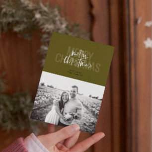 Cartes Pour Fêtes Annuelles Double moderne Joyeux Noël À feuillage persistant