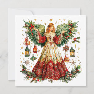 Cartes Pour Fêtes Annuelles Douce ange de Noël avec lanternes allumées