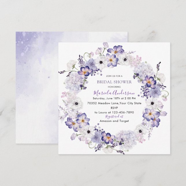 Cartes Pour Fêtes Annuelles Douce douche nuptiale aux fleurs de lilas élégante (Devant / Derrière)