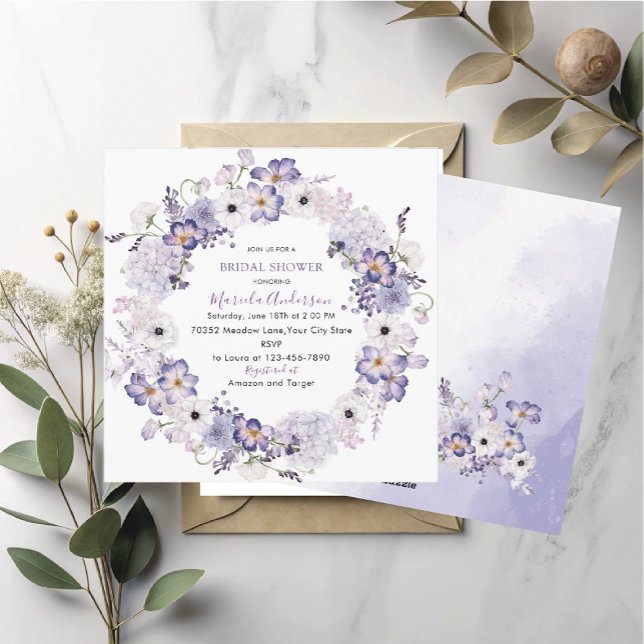 Cartes Pour Fêtes Annuelles Douce douche nuptiale aux fleurs de lilas élégante (Créateur téléchargé)