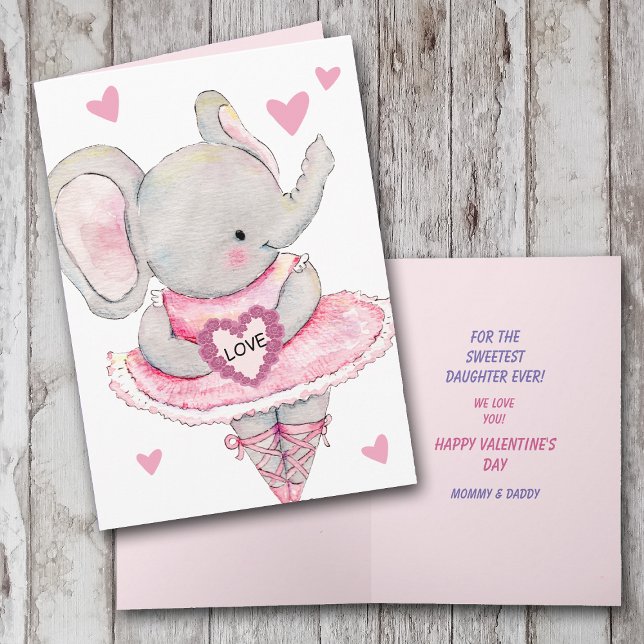 Cartes Pour Fêtes Annuelles Douce Fille Éléphant Dansant Saint-Valentin (Créateur téléchargé)