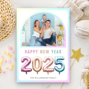 Cartes Pour Fêtes Annuelles Douce Pastel Mignon 2025 Ballon Bonne Année Photo