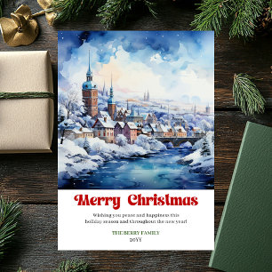 Cartes Pour Fêtes Annuelles Douce scène hivernale rustique aquarelle fête de f
