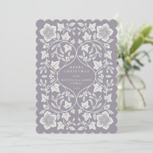 Cartes Pour Fêtes Annuelles Douces Botaniques d'Hiver en Bois de Coupe Violet