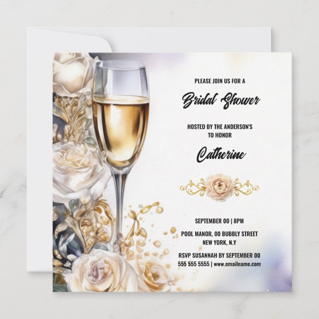 Cartes Pour Fêtes Annuelles Douche nuptiale bulle blanc rose aquarelle élégant (Devant)