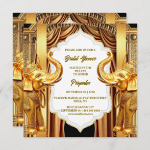Cartes Pour Fêtes Annuelles Douche nuptiale indienne éléphant doré drapés roug