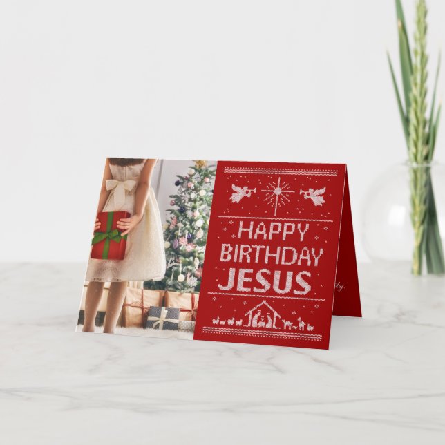 Cartes Pour Fêtes Annuelles Douleur rouge moche Noël Joyeux anniversaire Jésus (Devant)