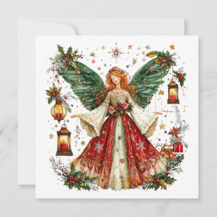 Cartes Pour Fêtes Annuelles Doux ange de Noël et lanternes allumées et baies