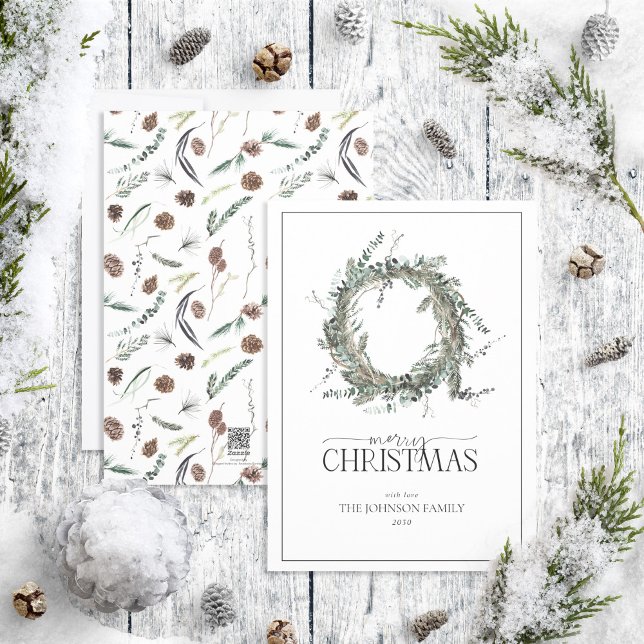 Cartes Pour Fêtes Annuelles Doux hiver Aquarelle Wreath Joyeux Noël Hol (Créateur téléchargé)
