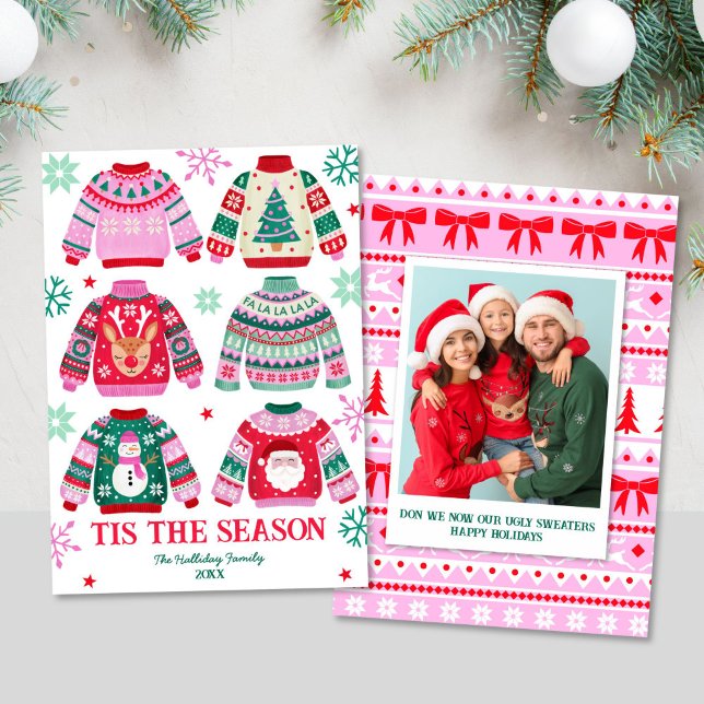 Cartes Pour Fêtes Annuelles Doux moche C'Est La Saison Photo Famille (Ugly Sweater Tis The Season Family Photo Holiday Card)