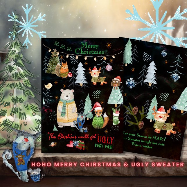 Cartes Pour Fêtes Annuelles Doux moche mignon Animaux nordiques (Ugly Sweater Cute Nordic Animals Holiday Card)