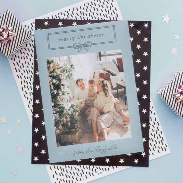 Cartes Pour Fêtes Annuelles Dove Blue Jolie Bow Photo Joyeux Noël (Créateur téléchargé)